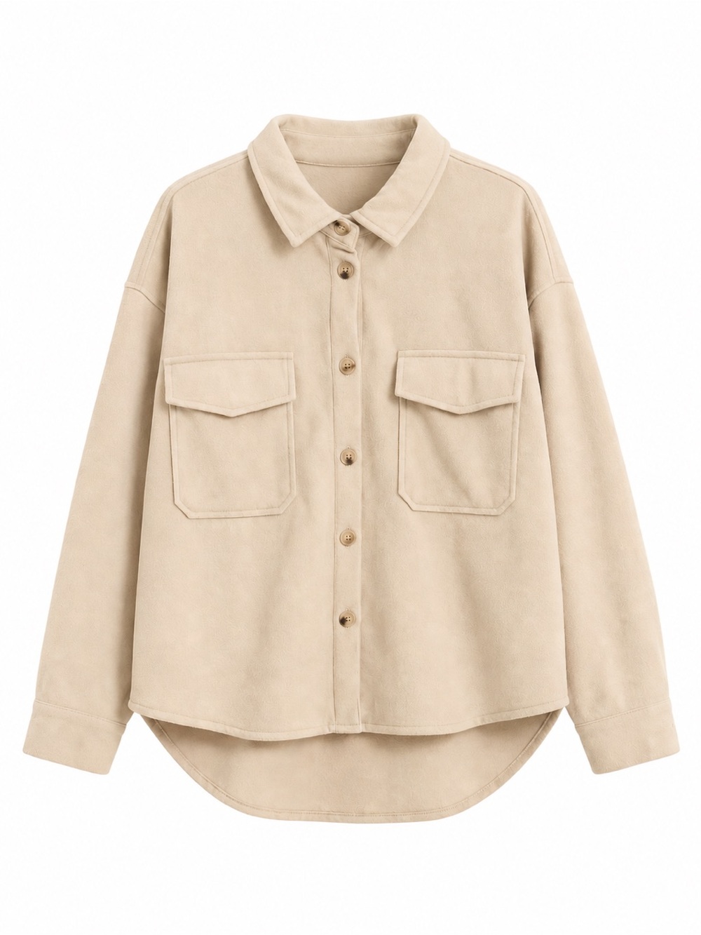 SHEIN Beige Button-Front Pocket Shacket